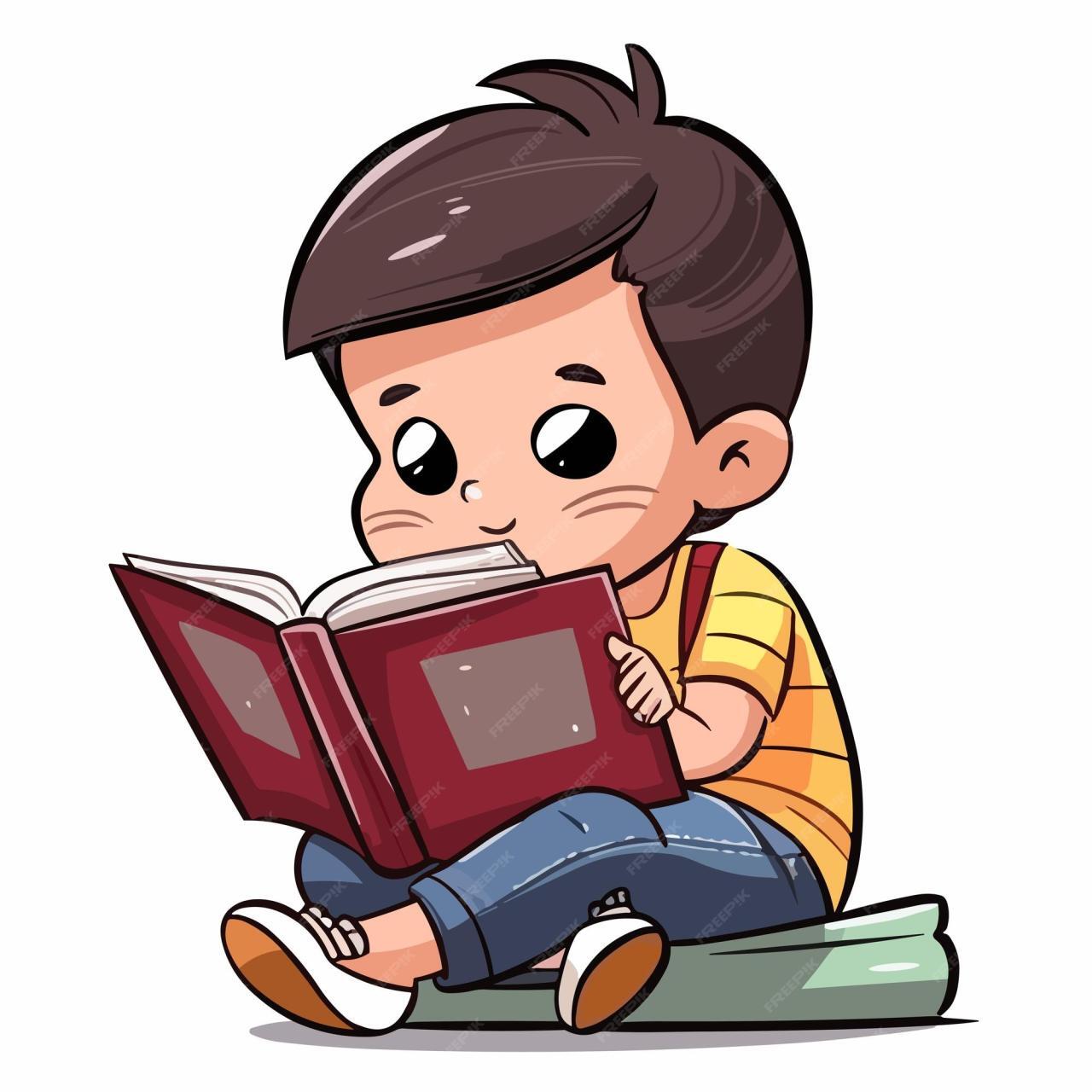 Cute Kid Reading A Book In Children Day Illustration Sticker Of Kid ... Cute Kid Reading A Book In Children Day Illustration Sticker Of Kid ...